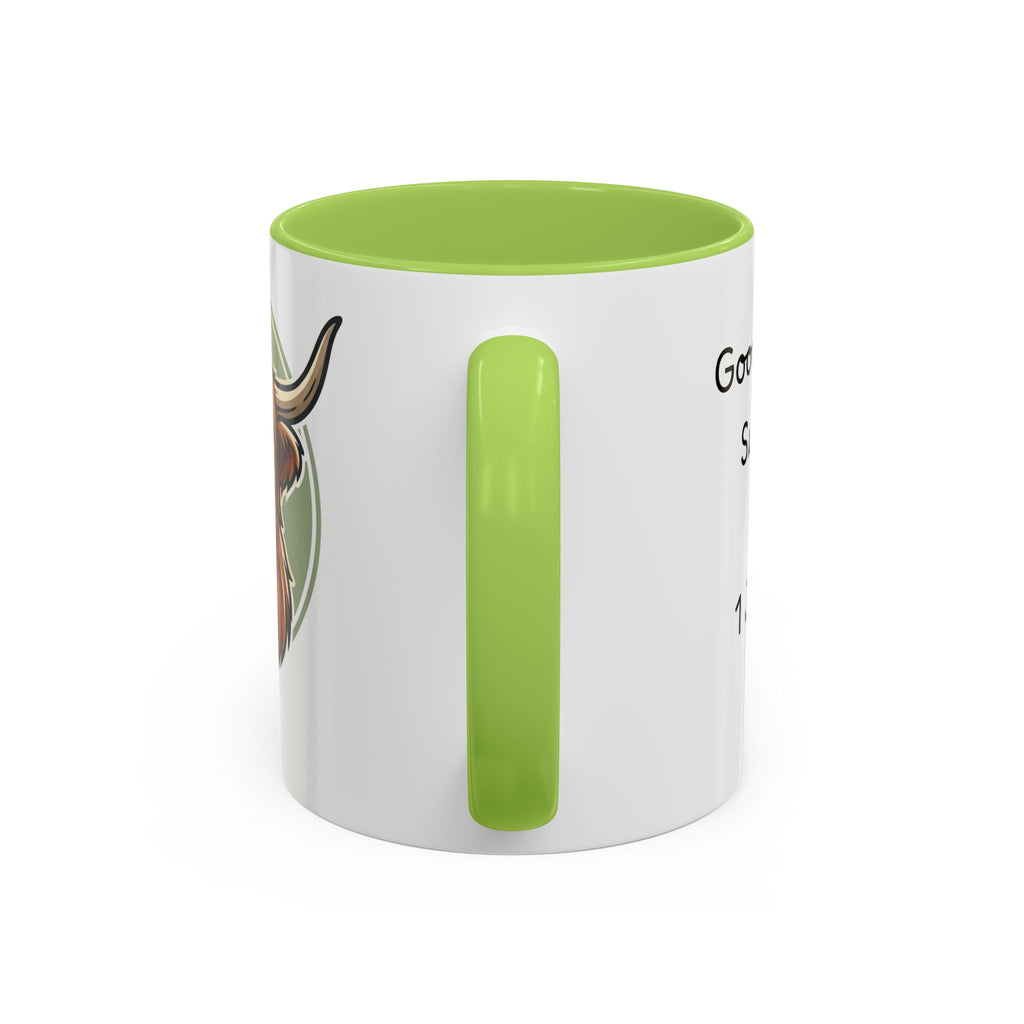 Highland Cow Accent Mug | "Moo-ning" | 1 John 4:8 | Faith & Fun Coffee Mug