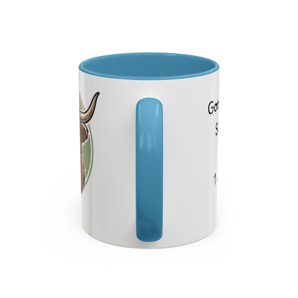 Highland Cow Accent Mug | "Moo-ning" | 1 John 4:8 | Faith & Fun Coffee Mug
