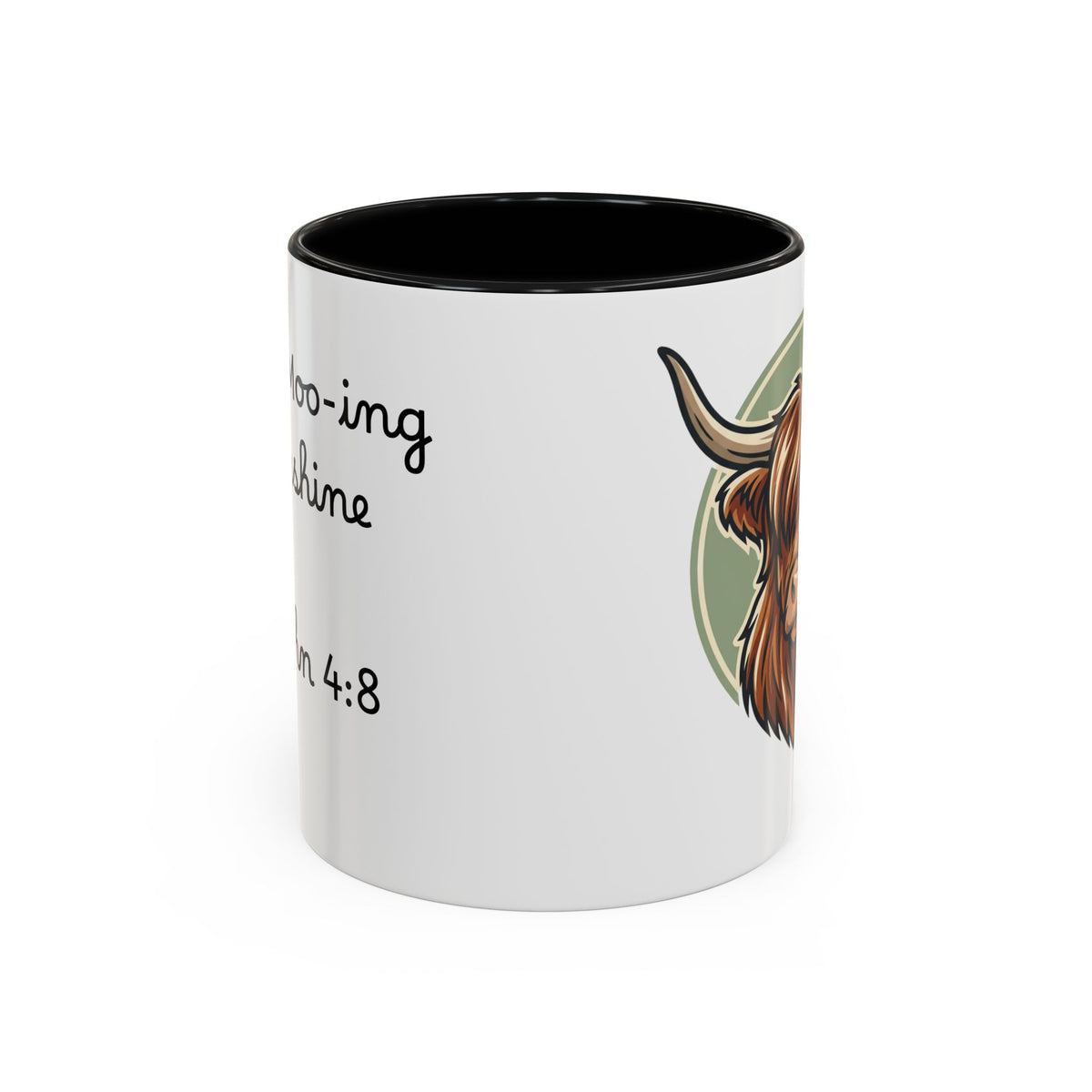 Highland Cow Accent Mug | "Moo-ning" | 1 John 4:8 | Faith & Fun Coffee Mug