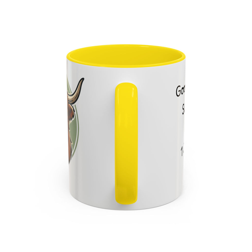Highland Cow Accent Mug | "Moo-ning" | 1 John 4:8 | Faith & Fun Coffee Mug