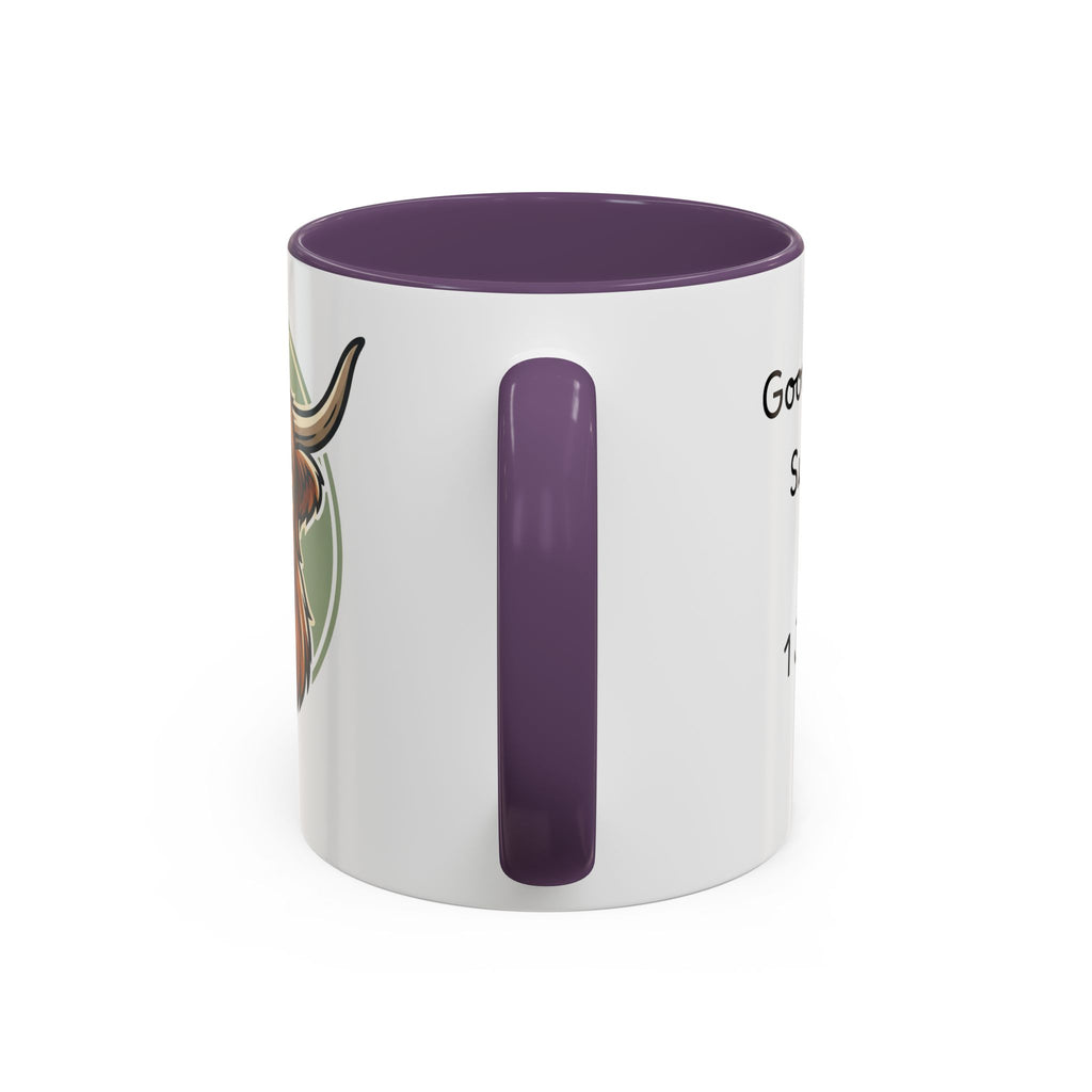 Highland Cow Accent Mug | "Moo-ning" | 1 John 4:8 | Faith & Fun Coffee Mug