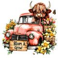 Highland Cows in Vintage Trucks Fabric Panel 5