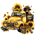 Highland Cows in Vintage Trucks Fabric Panel 1
